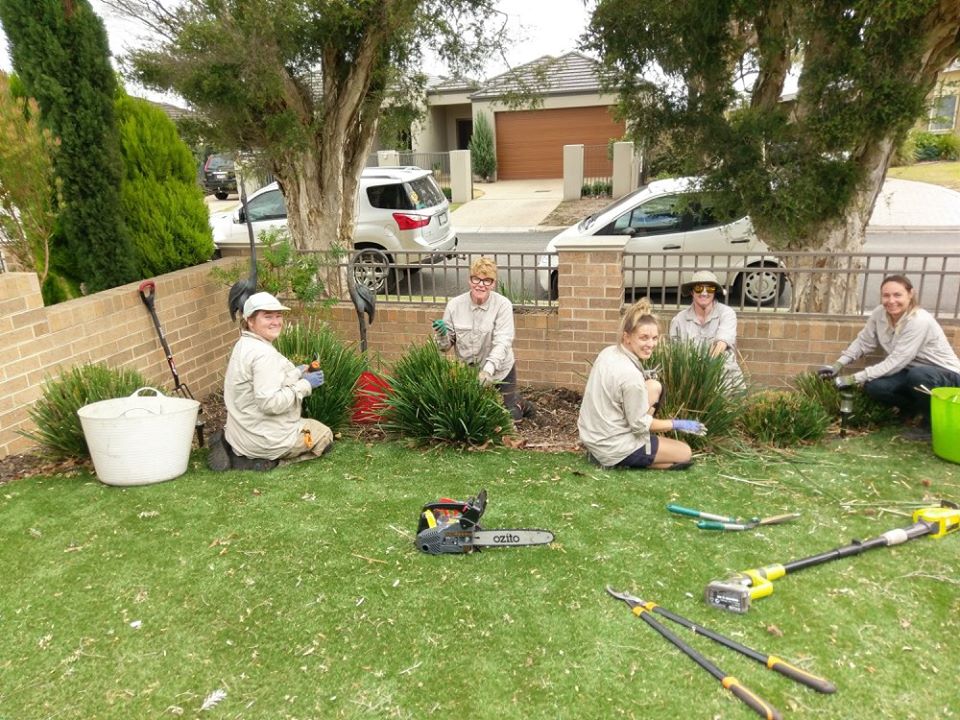 The Dirt Girls team working in a garden on the Mornington Peninsula